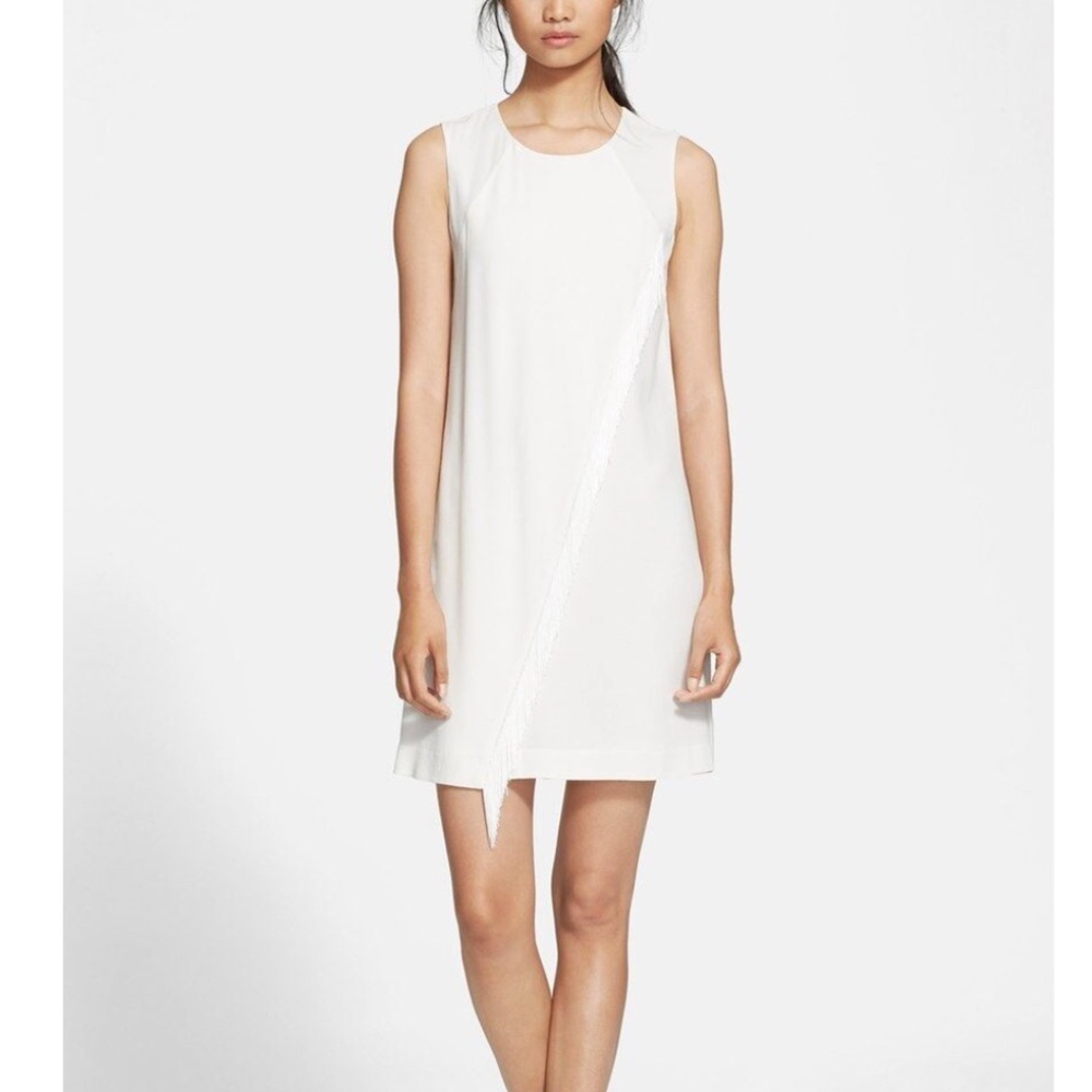 NWT $350‎ Rebecca Taylor Fringe Crepe Shift Dress Chalk White [SZ 8 ]